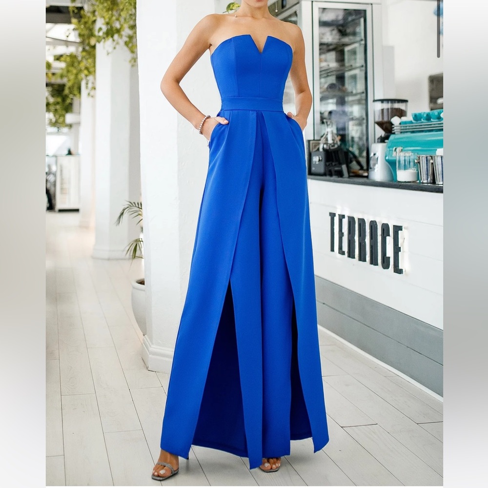 ELAGIA Elegant Blue Wide-Leg Jumpsuit XS